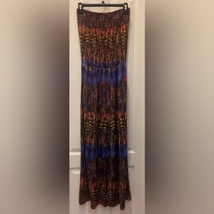 Planet Gold Bright Multi-colored Jumpsuit With Tube Top Bodice Medium